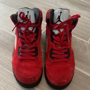 Jordan Red and Black Suede High-Top Sneakers